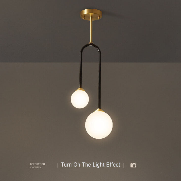 Minimalist Glass Ball 2-Light U Shape Semi-Flush Mount Lighting