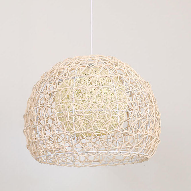 Rattan Weaving 1-Light Half-Circle Dome Pendant Light