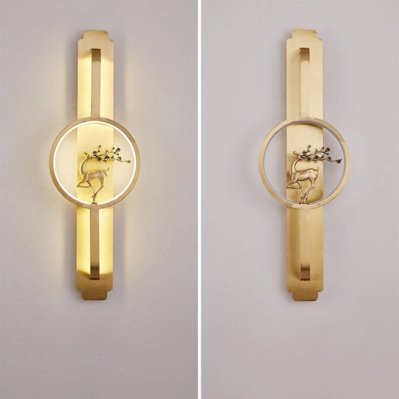 Modern Chinese Copper Long Round LED Wall Sconce Lamp