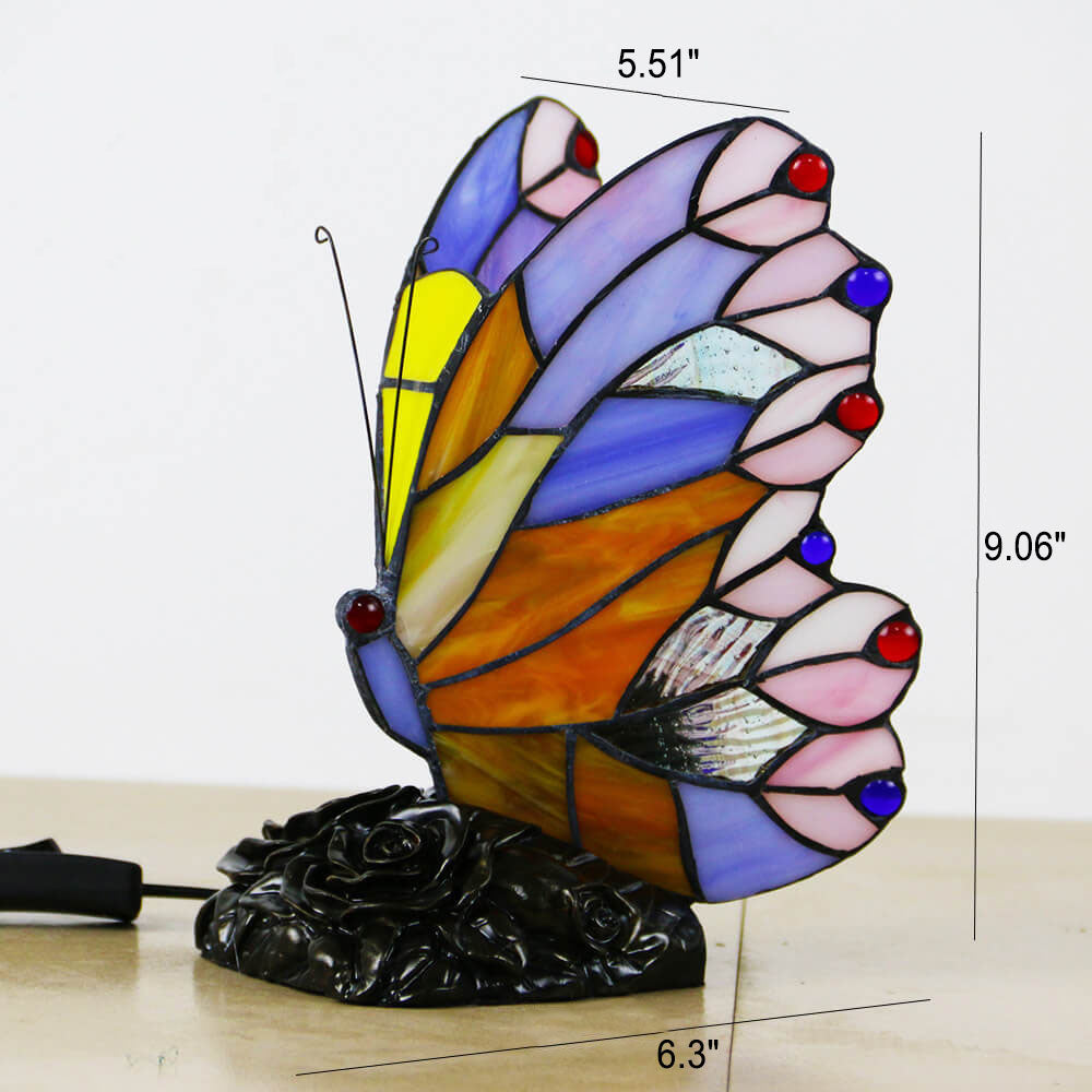 Vintage Tiffany Glass Butterfly Shape Night Light 1-Light Table Lamp