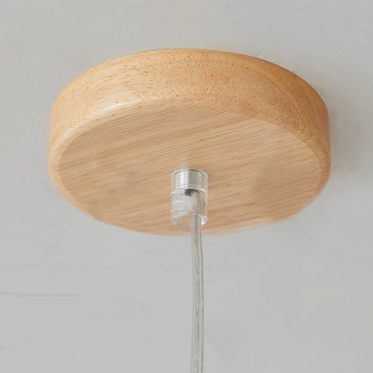 Japanese Simple Oval Glass Wood Island Light 1/3 Light Chandelier