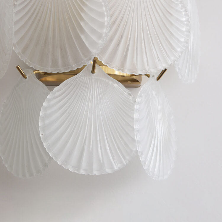 French Light Luxury Frosted Glass Shell 2-Light Wall Sconce Lamp