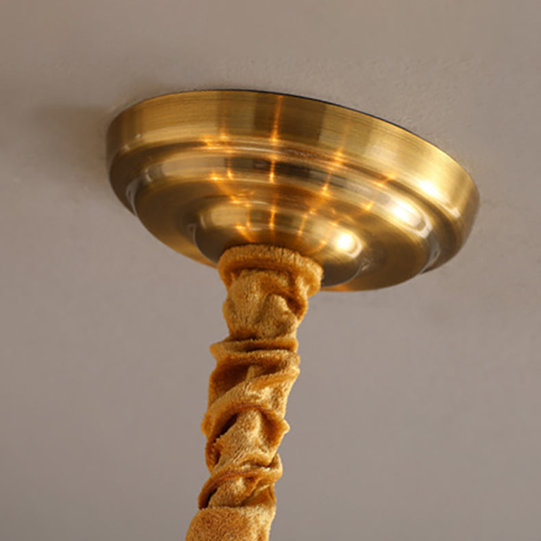 Traditional Vintage Gold Finish Frame Flower Glass Shade 6-Light Chandelier For Bedroom