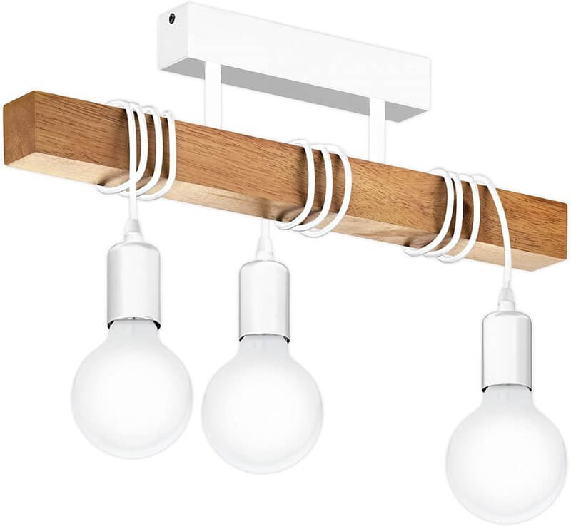 Industrial Vintage Wooden Linear 3-Light Semi-Flush Mount Ceiling Light