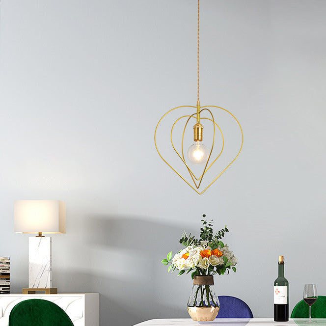 Industrial Creative Golden Heart & Pentagram Iron 1-Light Pendant Light