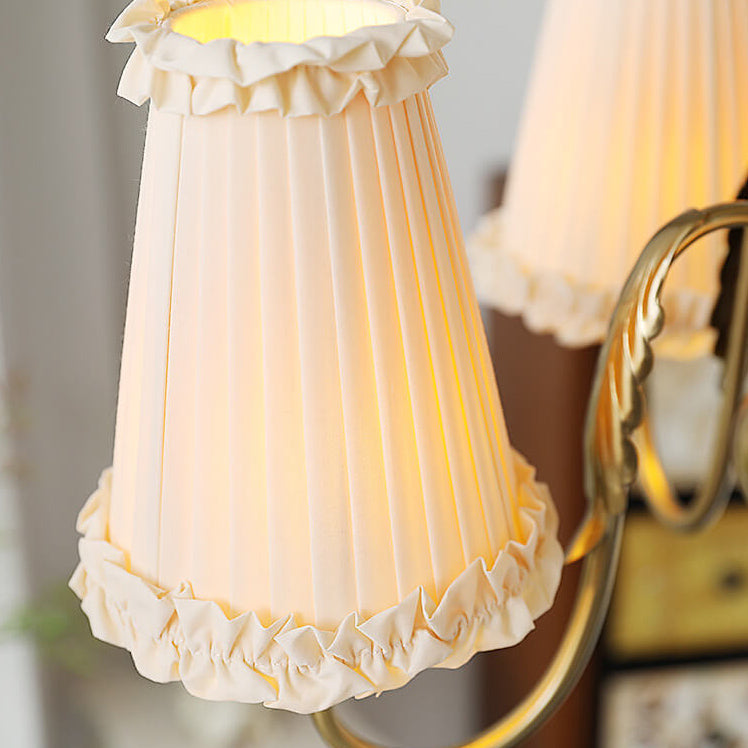 Vintage French Fabric Cone Shade 4/6/8 Light Chandelier
