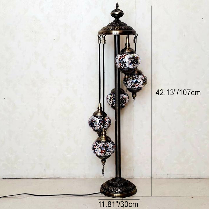 Traditional Tiffany Oval Ball Iron Stained Glass 5/7 Light Standing Floor Lamp For Living Room