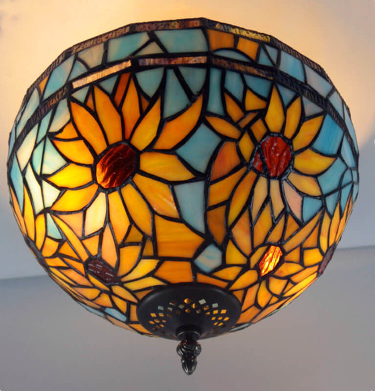 European Vintage Tiffany 2-Light Flush Mount Lighting