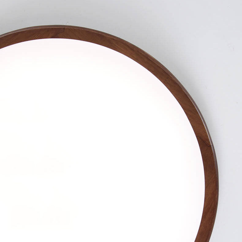 Modern Chinese Walnut Round LED Flush Mount Ceiling Light