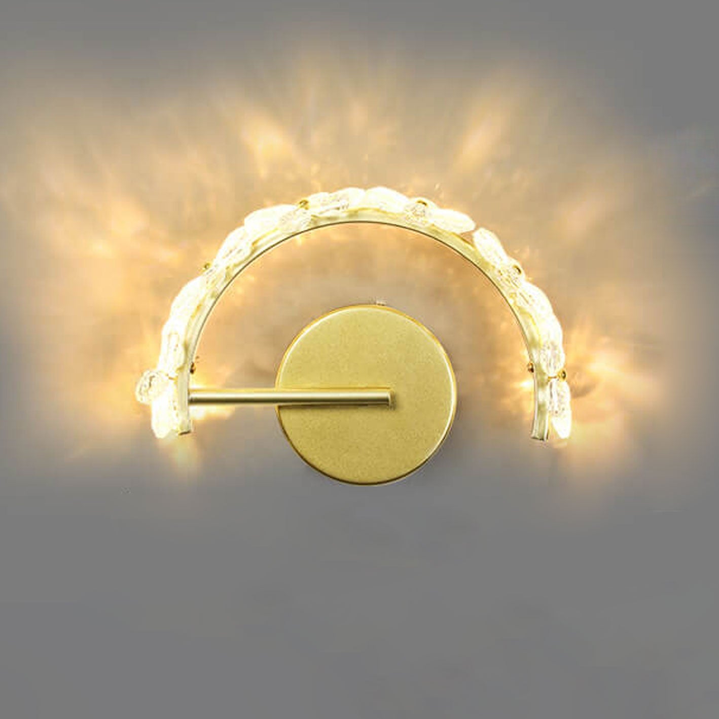 Nordic Gold Crystal Flower Half Circle LED Wall Sconce Lamp