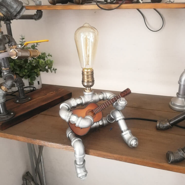 Industrial Plumbing Guitar Robot 1-Light Table Lamp