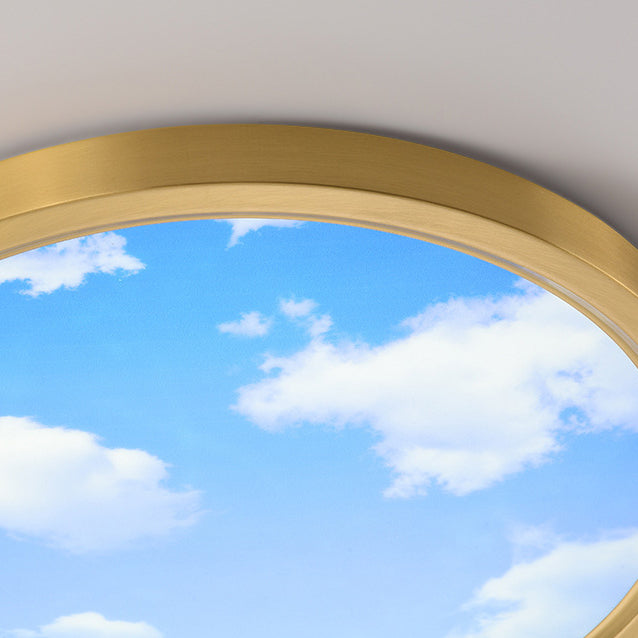 مصباح سقف LED دائري من الأكريليك بتصميم سماء زرقاء نحاسية بالكامل بسيط وعصري لغرفة المعيشة