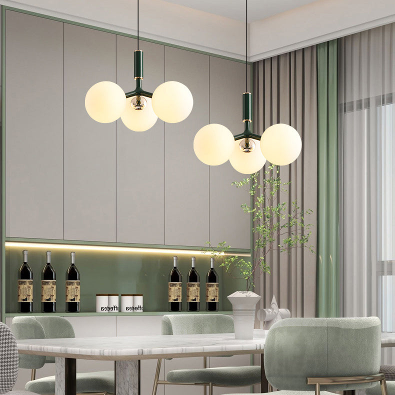 Contemporary Nordic Aluminum Iron Glass Ball 3-Light Chandelier For Dining Room