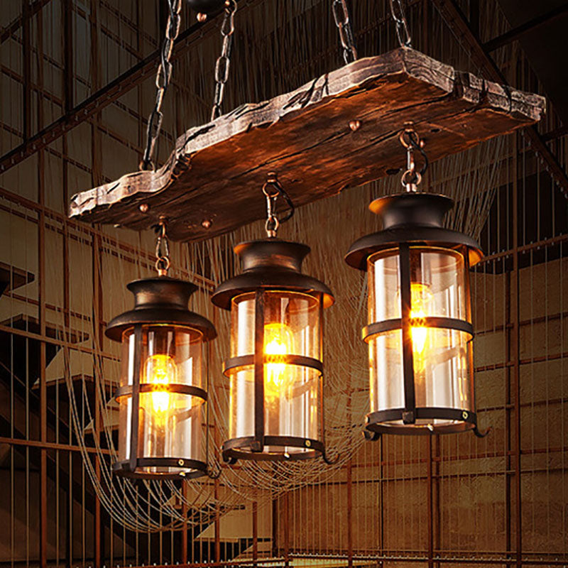 Traditional Farmhouse Wooded Strip Iron 3-Light Chandelier For Dining Room