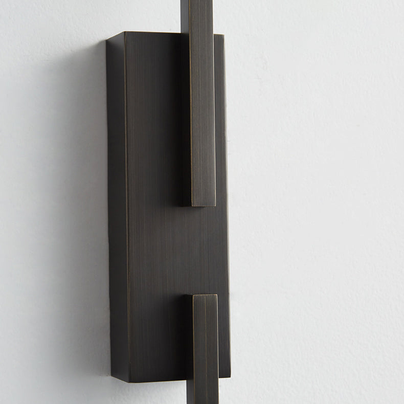 Modern Mid-century All Copper Rectangular Geometric LED Wall Sconce Lamp For Bedside