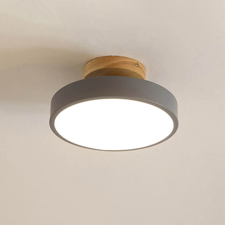 Nordic Wood Round Acrylic LED Semi-Flush Mount Ceiling Light