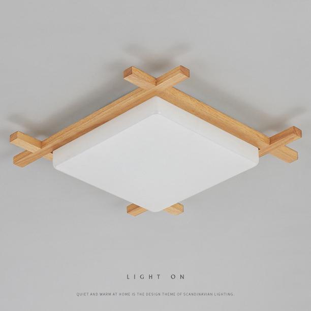 مصباح سقف LED بتصميم مربع من الخشب الصلب بتصميم ياباني حديث، مثبت على الحائط