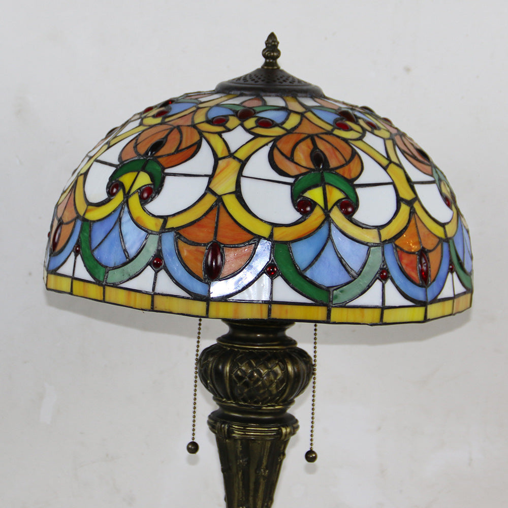 Traditional Tiffany Resin Glass Dome Hemispheric Flower 2-Light Table Lamp For Bedside