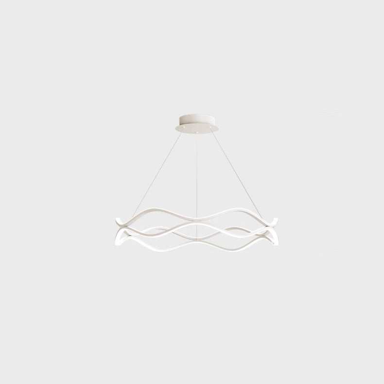 Contemporary Nordic Iron Aluminum Silica Round Wave LED Chandelier For Dining Room