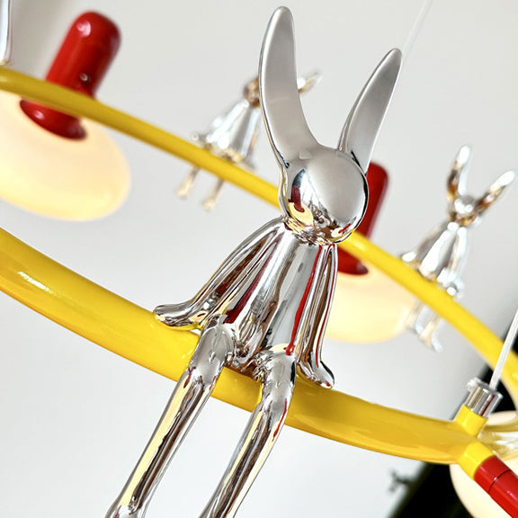 現代的な北欧風鉄製リングガラスシェード ウサギの装飾 3/5/6灯シャンデリア リビングルーム用