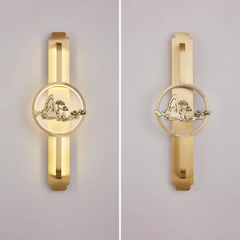 Modern Chinese Copper Long Round LED Wall Sconce Lamp