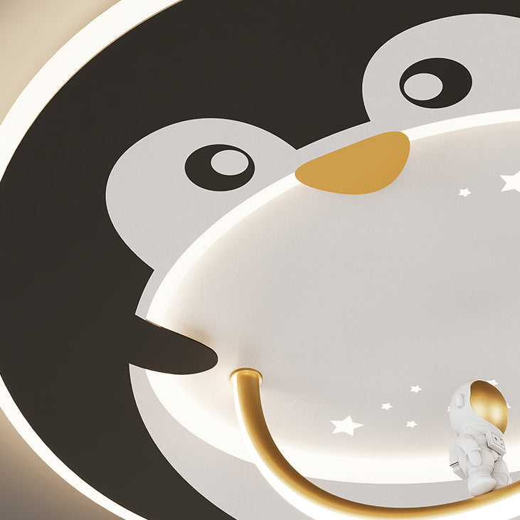 Modern Art Deco Kids Aluminum Acrylic Penguin Panda Lion Sheep Round LED Flush Mount Ceiling Light For Bedroom