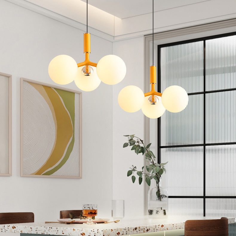 Contemporary Nordic Aluminum Iron Glass Ball 3-Light Chandelier For Dining Room