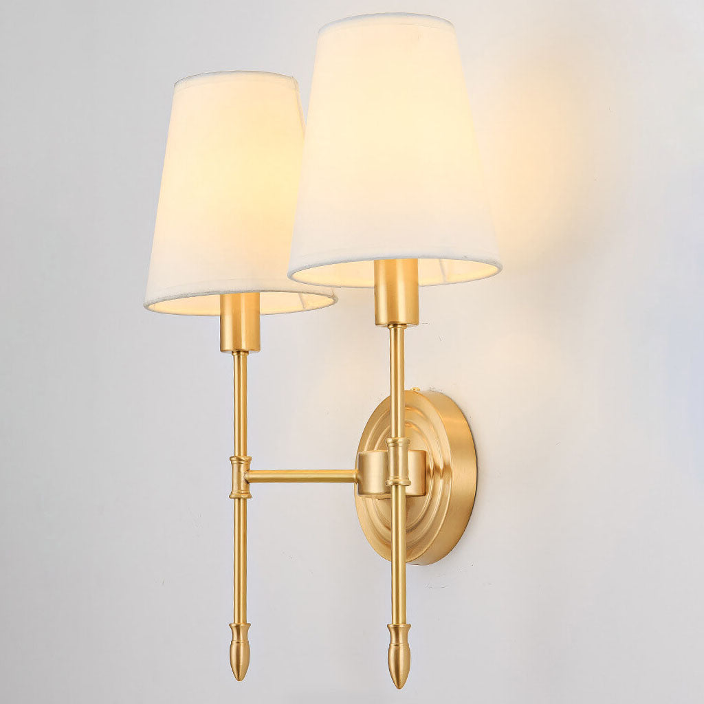 Modern Minimalist Brass Fabric Glass Straight Arm 1/2 Light Wall Sconce Lamp