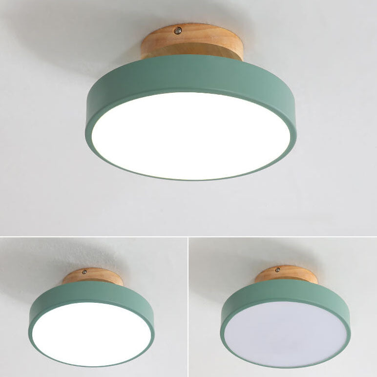 Nordic Wood Round Acrylic LED Semi-Flush Mount Ceiling Light