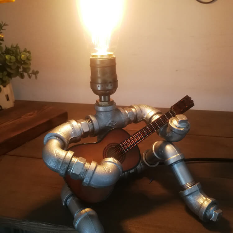 Industrial Plumbing Guitar Robot 1-Light Table Lamp