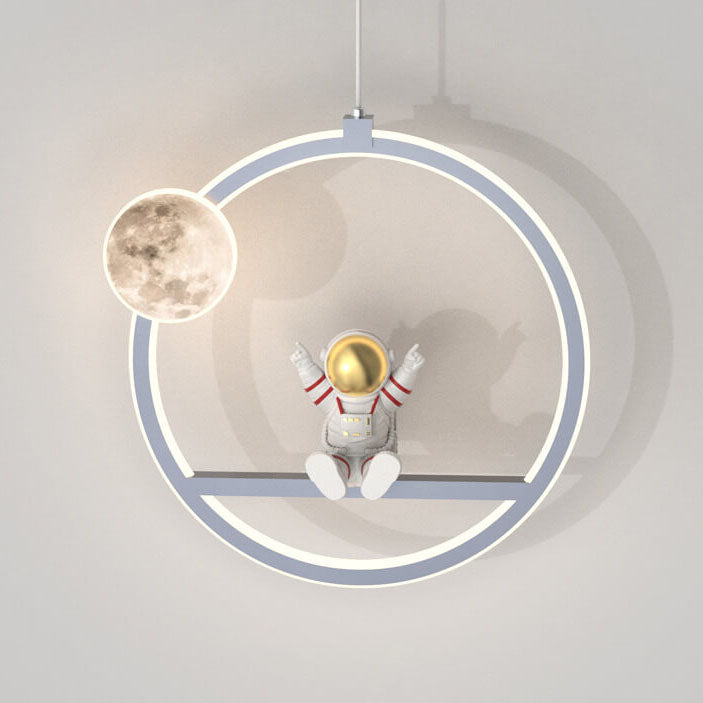 Nordic Cartoon Round Acrylic Astronaut LED Pendant Light