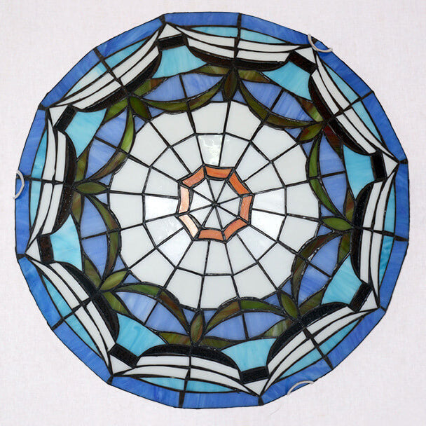 European Stained Glass Tiffany Round Various Pattern Designs 2/3 Light Flush Mount Light