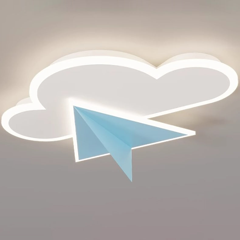 Modern Art Deco Kids Iron Acrylic Cloud Plane LED Flush Mount Ceiling Light For Bedroom