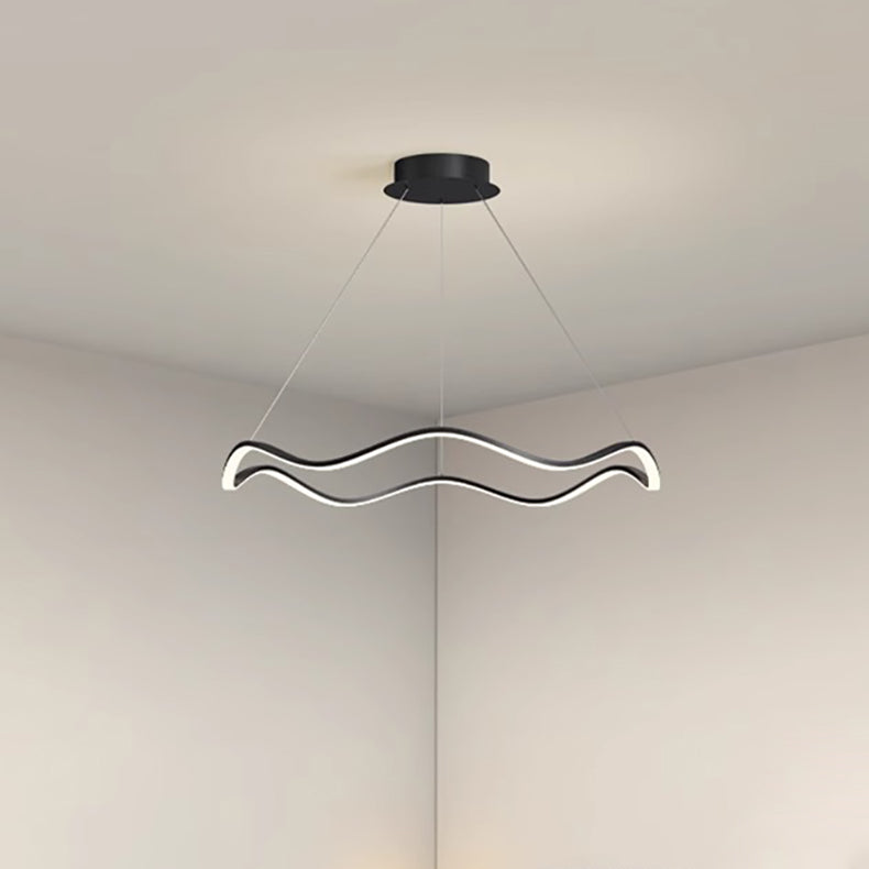 Contemporary Nordic Iron Aluminum Silica Round Wave LED Chandelier For Dining Room