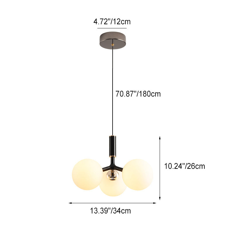 Contemporary Nordic Aluminum Iron Glass Ball 3-Light Chandelier For Dining Room