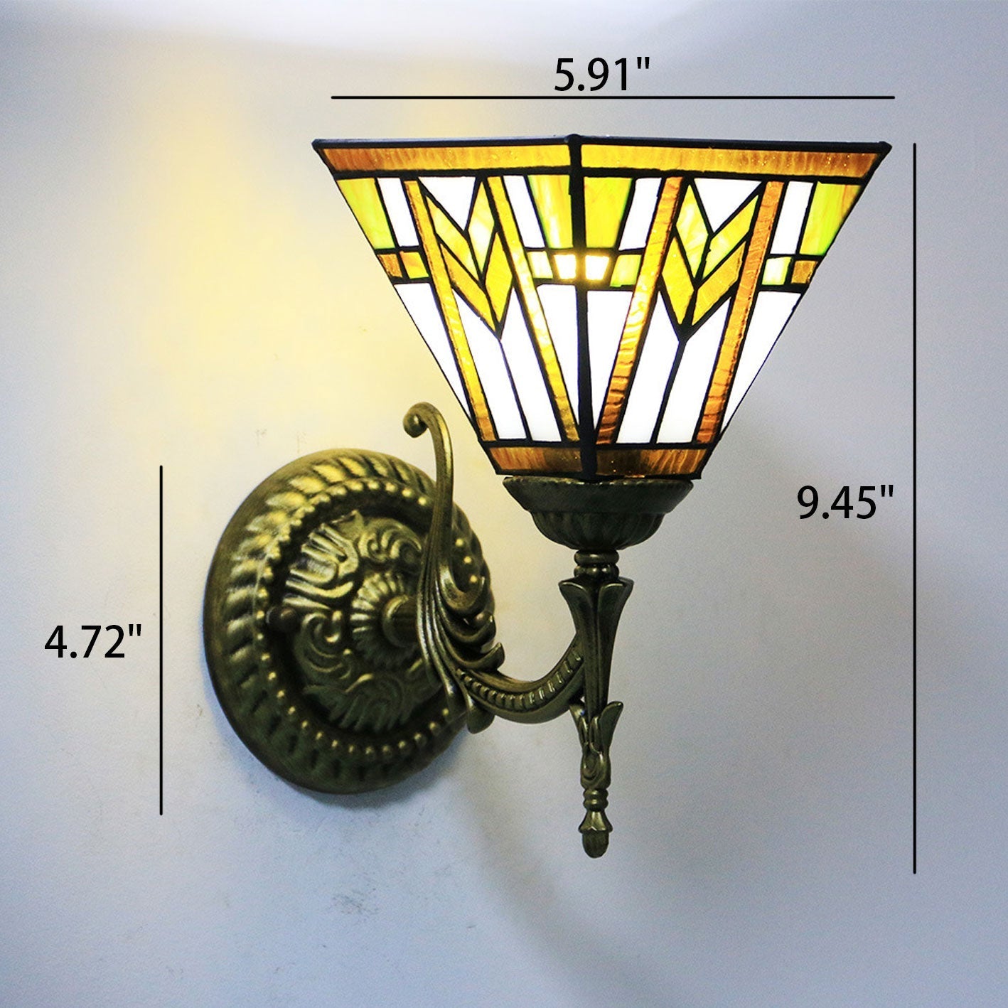 European Tiffany Square Stained Glass 1-Light Wall Sconce Lamp