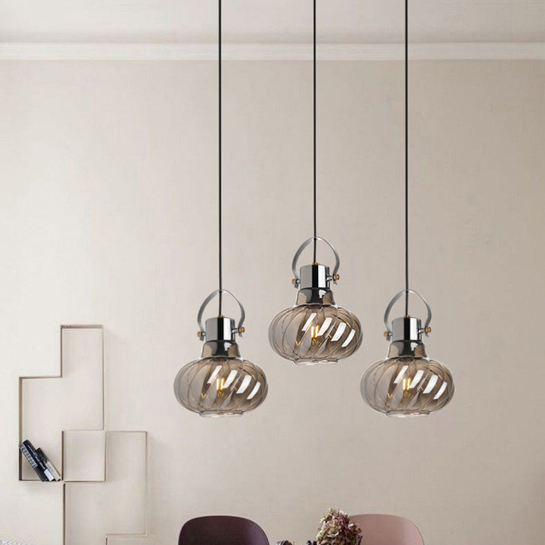 Modern Simplicity Iron Glass Pumpkin Shade 1/3-Light Island Light Chandelier For Dining Room