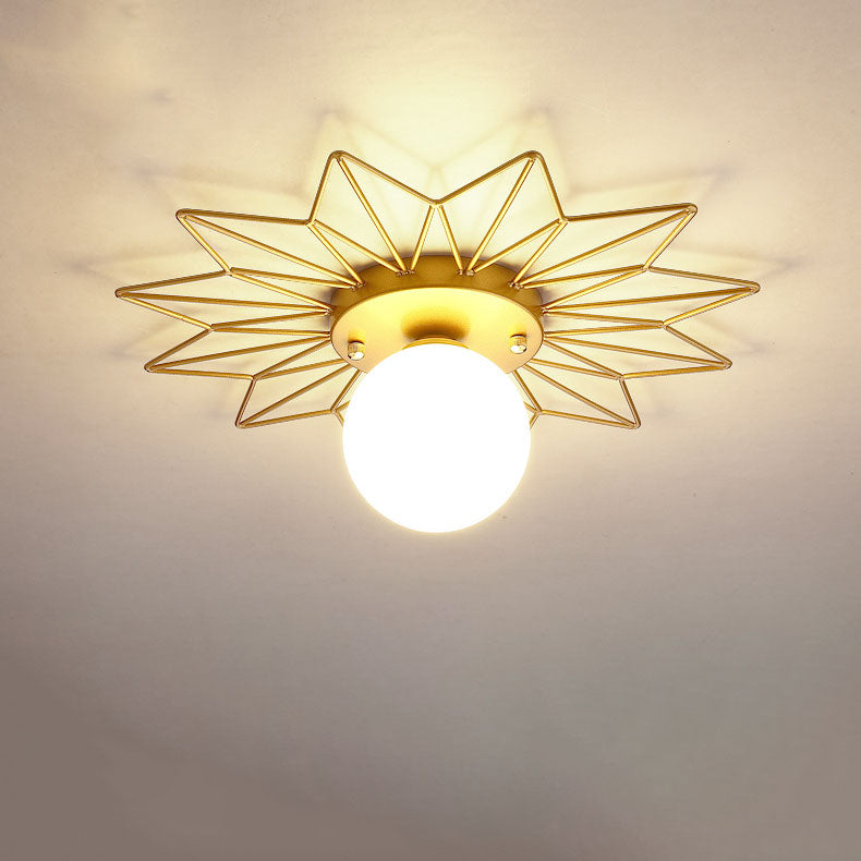 Nordic Light Luxury Sunflower Windmill Hardware Glass 1-Light Semi-Flush Mount Light