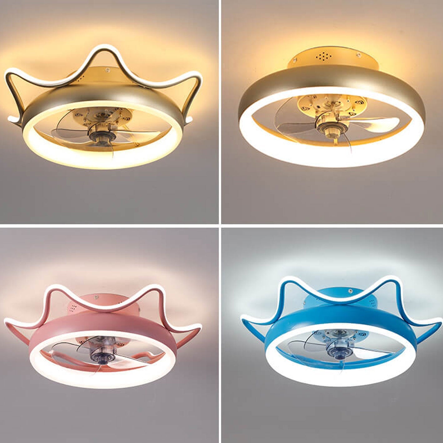 Nordic Light Luxury Round Wrought Iron LED Flush Mount Ceiling Fan Light