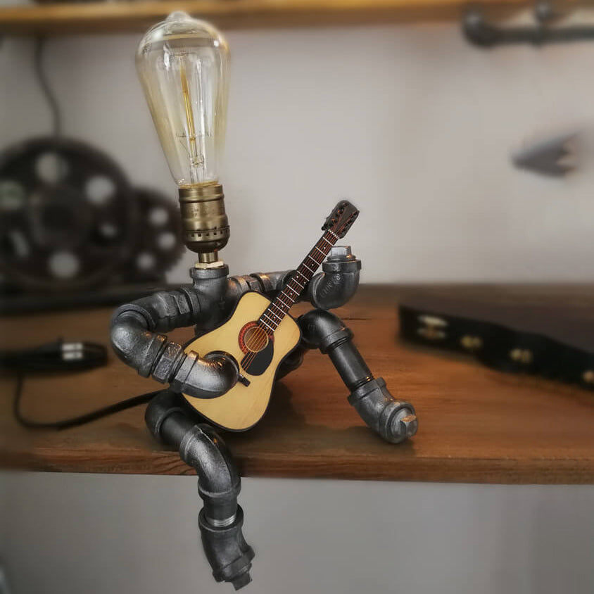 Industrial Plumbing Guitar Robot 1-Light Table Lamp