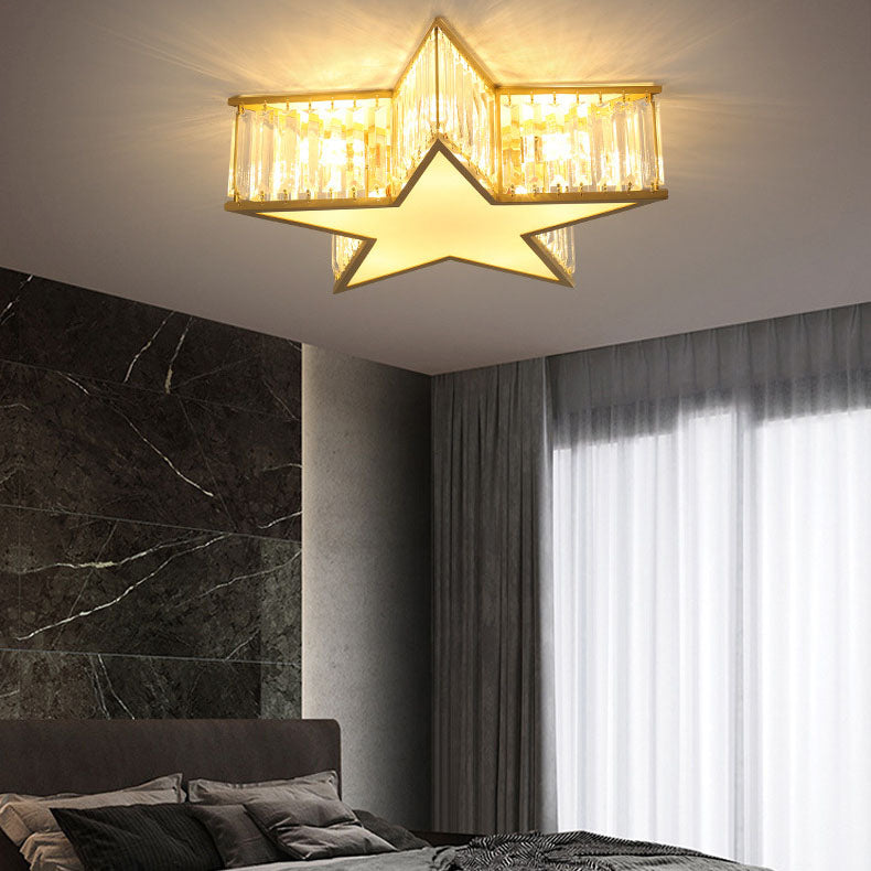 Modern Luxury Crystal Gold Geometric Shape 4/5 Light Semi- Flush Mount Ceiling Light