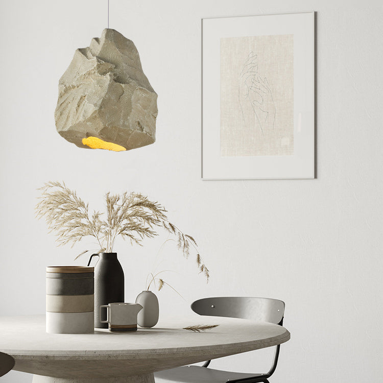 Contemporary Scandinavian Faux Rock Geometric Handmade Sculpture 1-Light Pendant Light For Dining Room