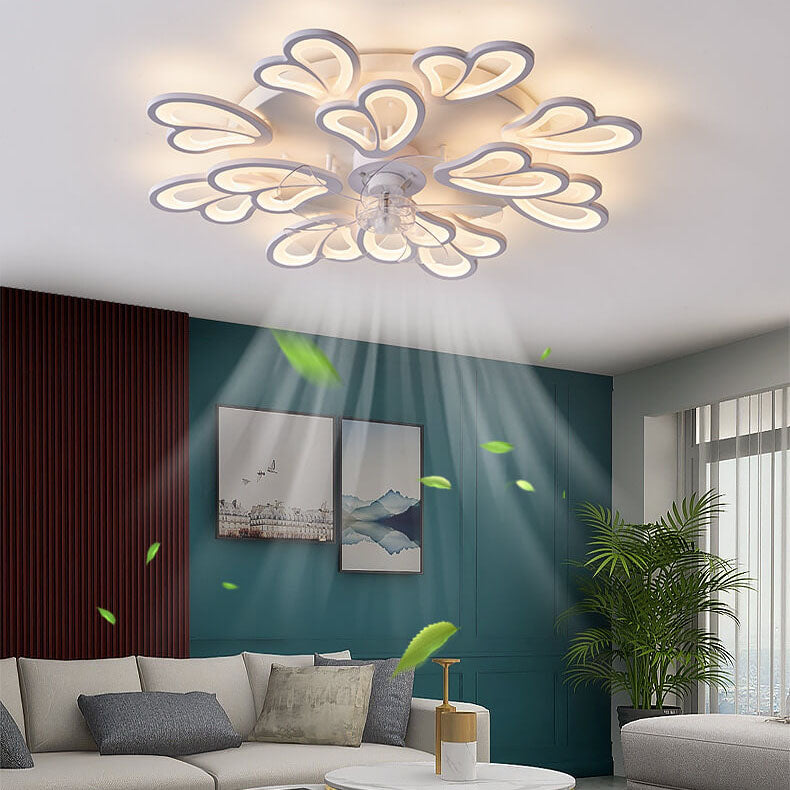 مروحة سقف LED مثبتة على شكل قلب مصنوعة من الحديد والأكريليك والبلاستيك بتصميم إسكندنافي حديث وبسيط