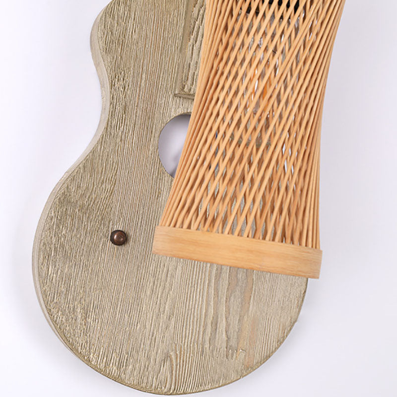 Contemporary Creative Wooden Violin Cylinder Shade 1-Light Wall Sconce Lamp For Dining Room