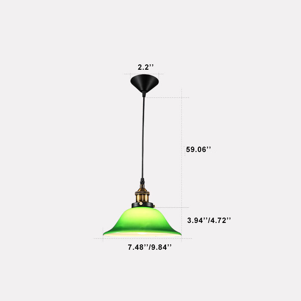 مصباح معلق زجاجي صناعي عتيق من نوع الجرس الأخضر مزود بمصباح واحد
