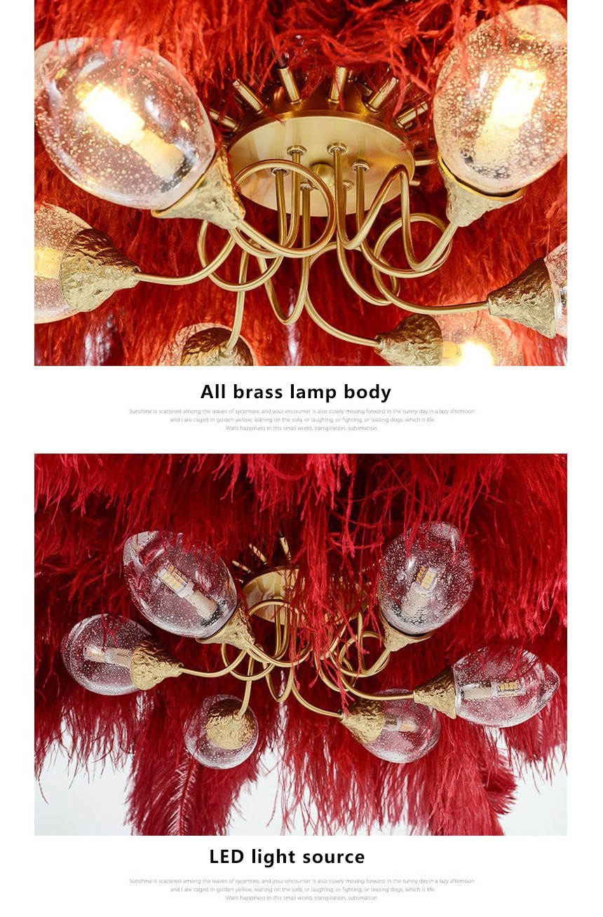 ثريات نحاسية حديثة من ريش النعام بستة مصابيح
