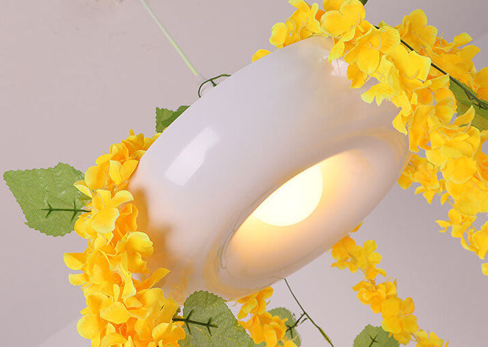 レトロな黄色の花のシミュレーション植物1灯ペンダントライト