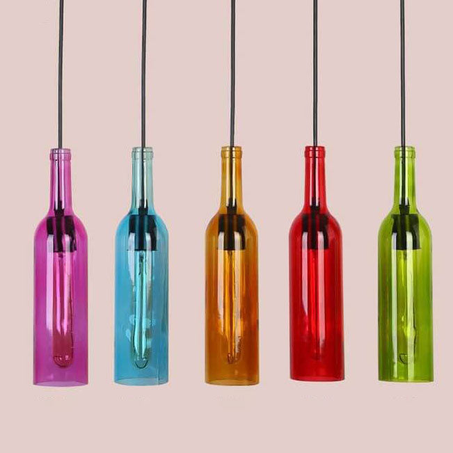 Antique Glass Wine Bottle 1-Light Pendant Light