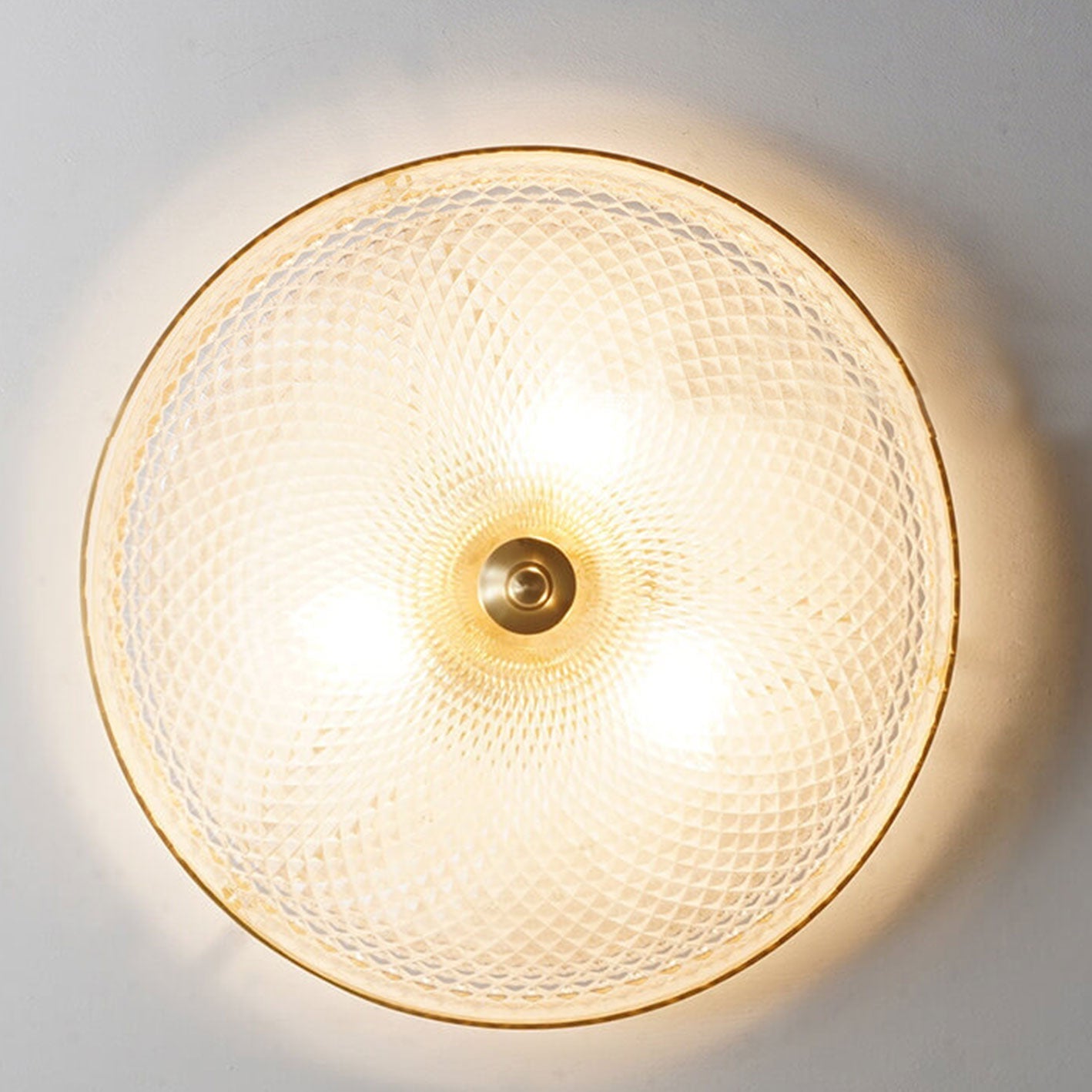 Vintage Luxury Round Brass Glass Bowl 3-Light Flush Mount Ceiling Light