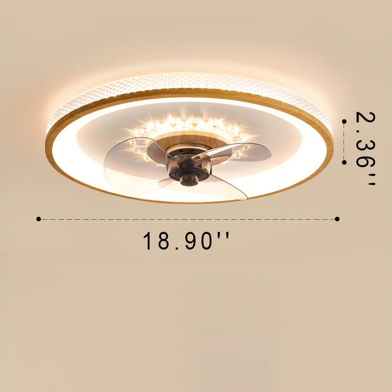 Nordic Minimalist Round Acrylic Wood Grain LED Flush Mount Ceiling Fan Light